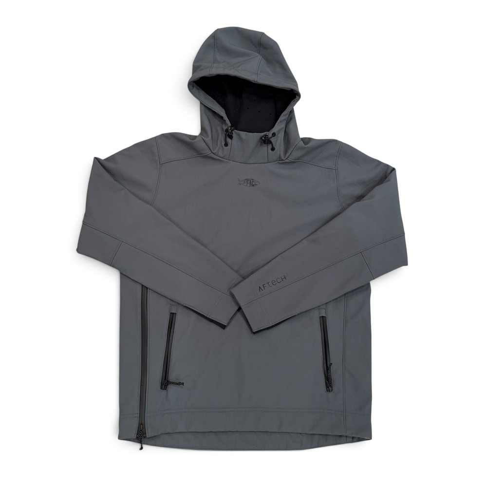 AFTCO AFTECH Mens Fishing Hoodie Jacket Gray Built-in Face Mask Men's Medium